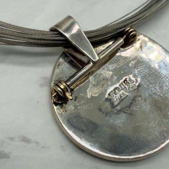 Vintage Sterling Silver Turquoise Inlay Pendant Pin Necklace Multi-Strand Choker - Picture 6 of 11